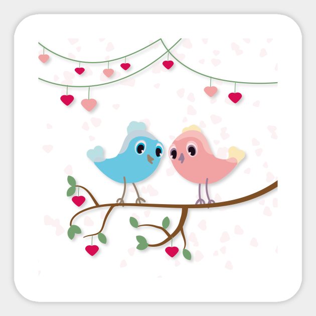 Love birds sitting on tree branch Sticker by Montanescu